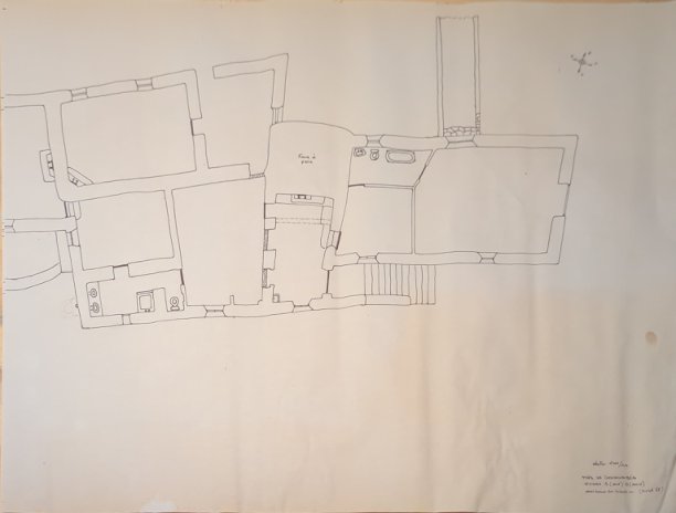 Plan drawings of Mas de Gourgoubès by Michele Goutte or Jean-Albert Deroudille (multiple drawings and ones on tracing paper for different floors and construction details)
