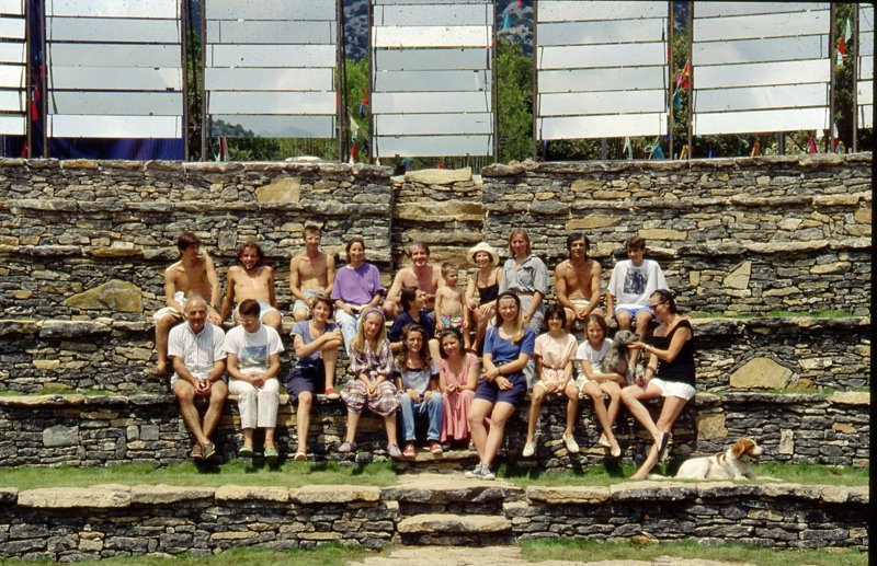 People from the Gourgoubès community on the step of the Full Moon Theatre