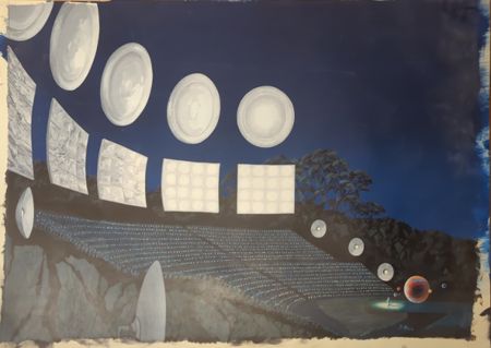 Painting of Gourgoubès theatre and reflectors by Bernard Mens (2002-2006)